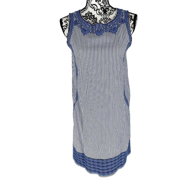 Vineyard Vines Embroidered Sleeveless Striped Shift Dress Blue and White Size 2 - Picture 1 of 10